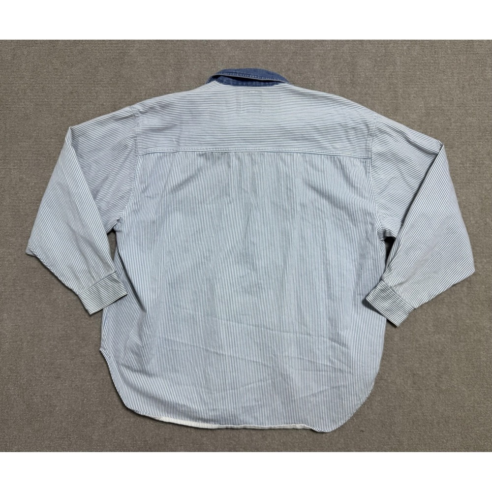 Vintage Quizz New York Shirt Womens 20 Blue White Stripe Embroidered Bears Denim - Picture 10 of 10